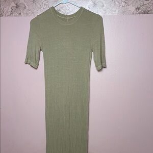 Enza Costa Ribbed Olive Green Half Sleeve Midi Dress